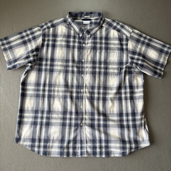 Columbia Mens 4X Blue Plaid Short Sleeve Button Up Outdoor Hiking Shirt Travel - Picture 1 of 14